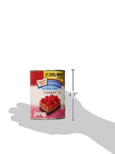 Close-up of Duncan Hines Comstock cherry pie filling can