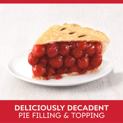 Duncan Hines Comstock cherry pie filling on a pie slice for dessert