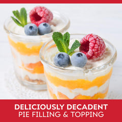 Duncan Hines Comstock Peach Pie Filling spread into a homemade looking pie