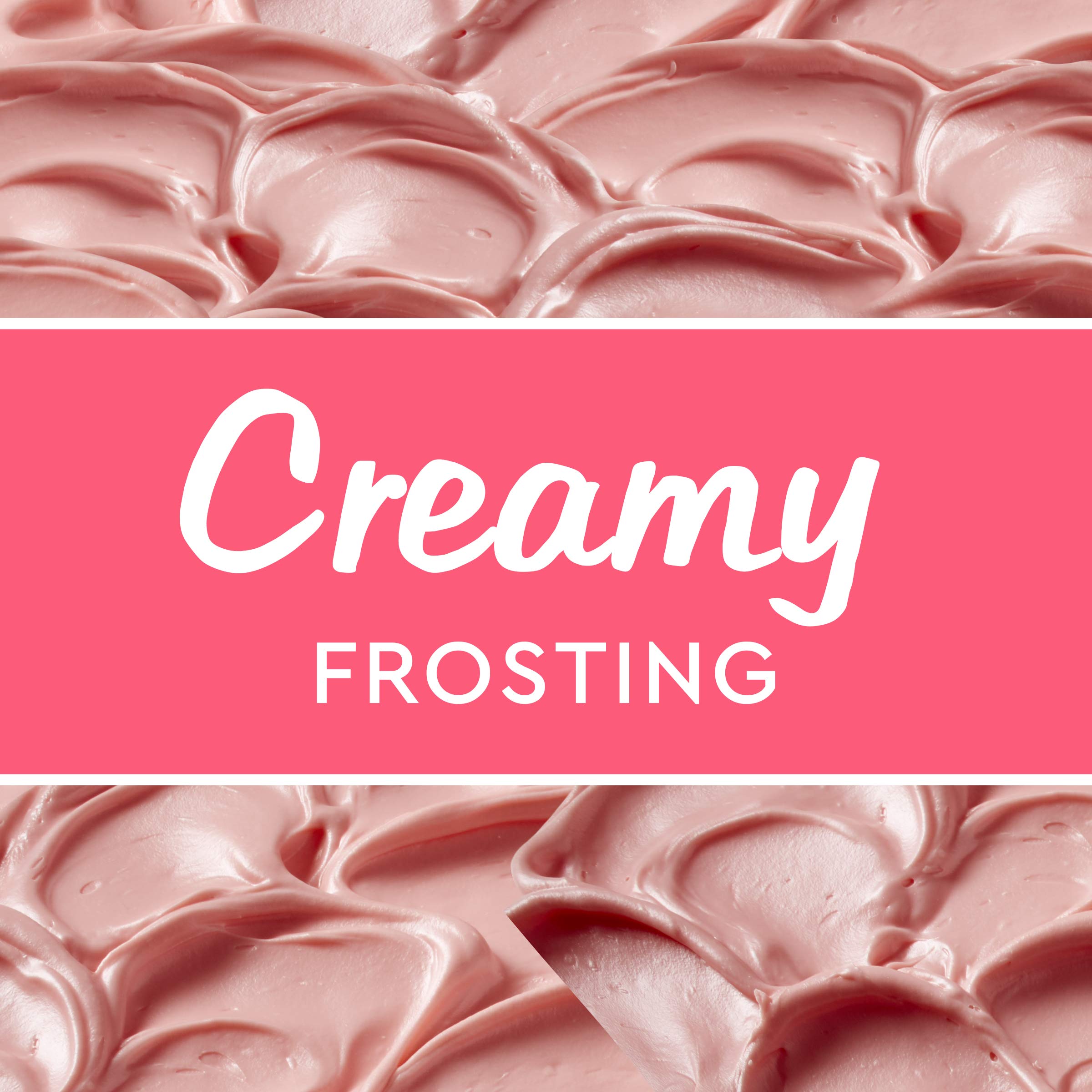 Tray of desserts frosted with Duncan Hines Creamy Strawberries 'n Cream for quick celebrations.