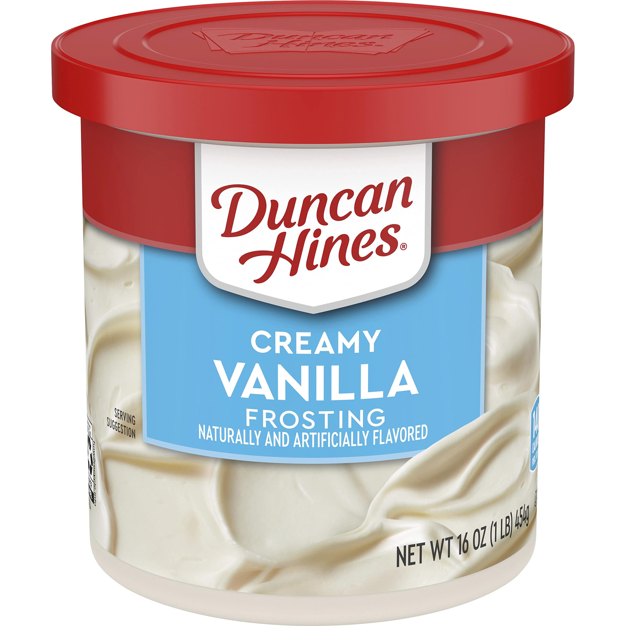 Duncan Hines Creamy Vanilla Frosting 16 oz can ready to spread on desserts.