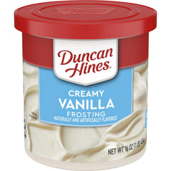 Duncan Hines Creamy Vanilla Frosting 16 oz can ready to spread on desserts.