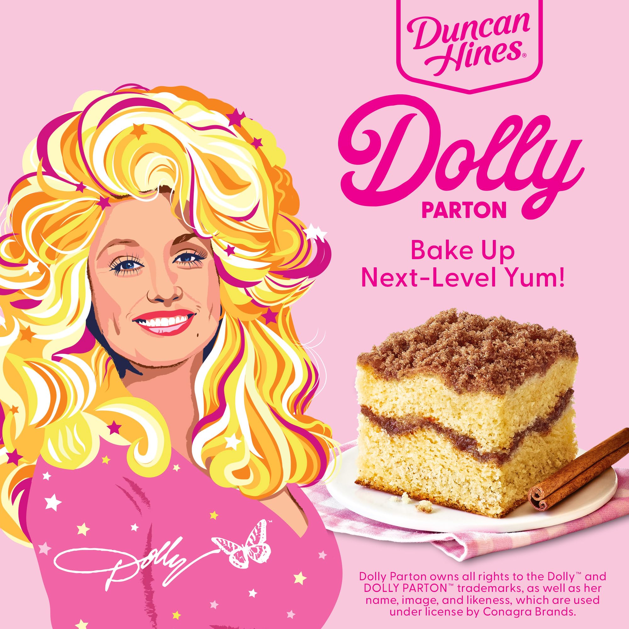 Dolly Parton branded packaging on Duncan Hines mix
