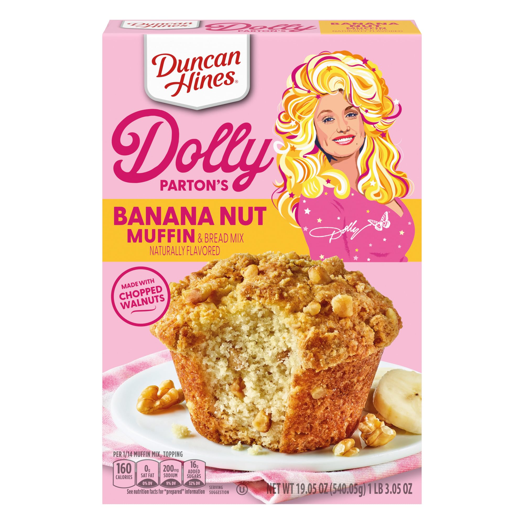 Duncan Hines Dolly Parton's Banana Nut Muffin & Bread Mix box for easy, moist muffins