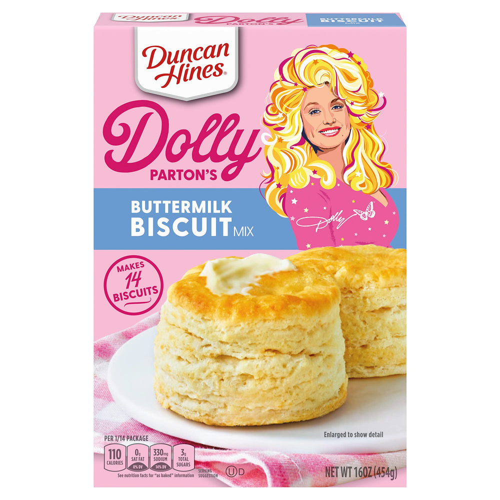 Duncan Hines Dolly Parton's Biscuit Mix box showing Dolly's Easter brunch recipe.
