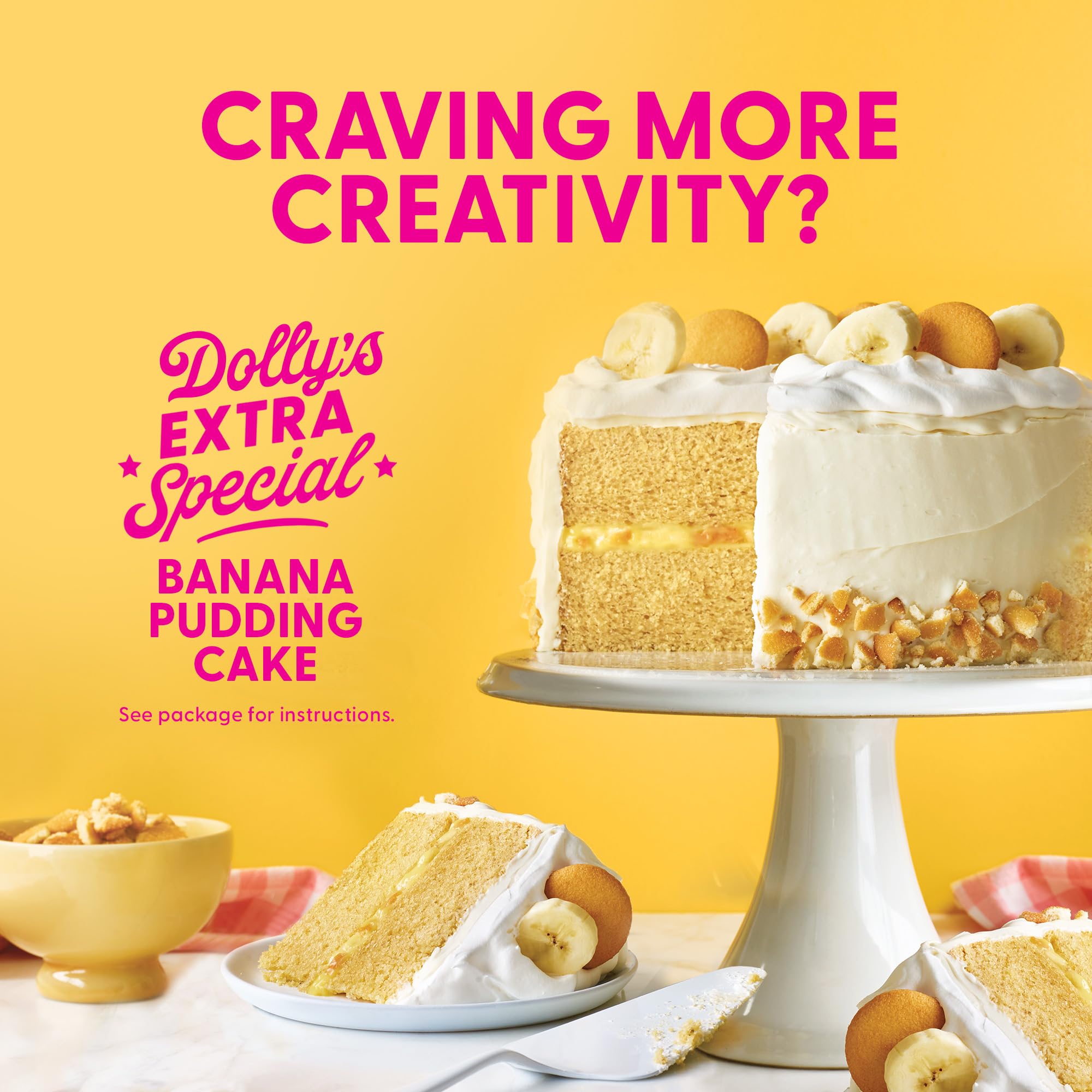 Duncan Hines Dolly Parton's Banana Cake Baked Slice shows a ready-to-enjoy serving.