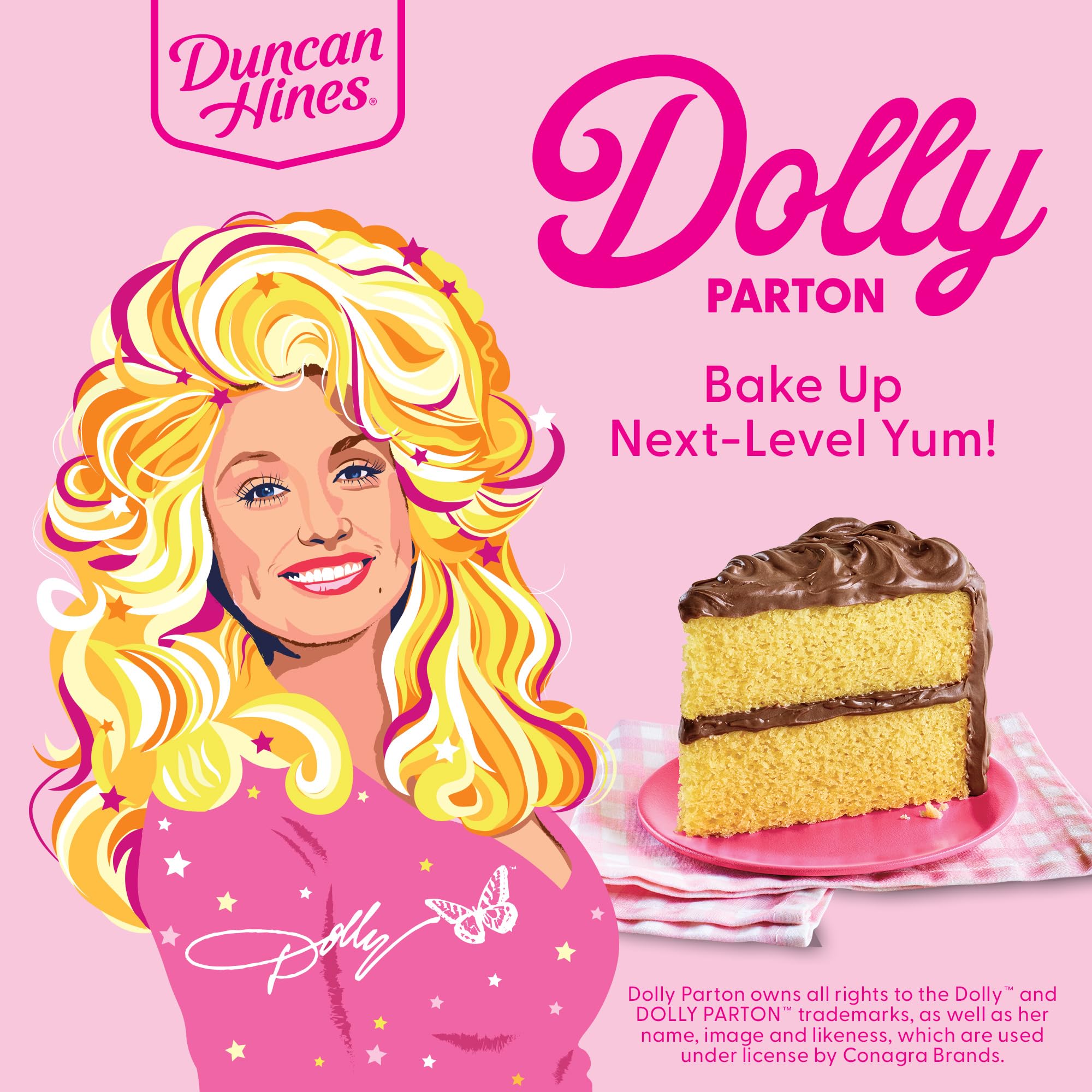 Duncan Hines Dolly Parton's finished yellow cake slice, golden and tender.