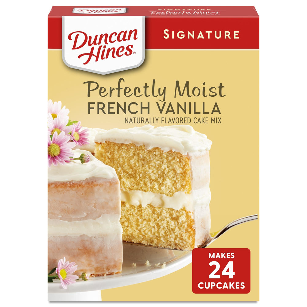 Duncan Hines French Vanilla cake mix box front for Easter baking and family gatherings
