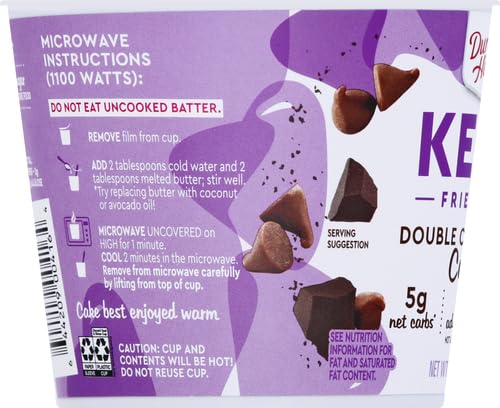 Duncan Hines Keto Double Chocolate label shows gluten-free claim.