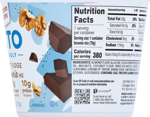 Duncan Hines Keto-friendly brownie cup label highlighting gluten-free and Kosher status.