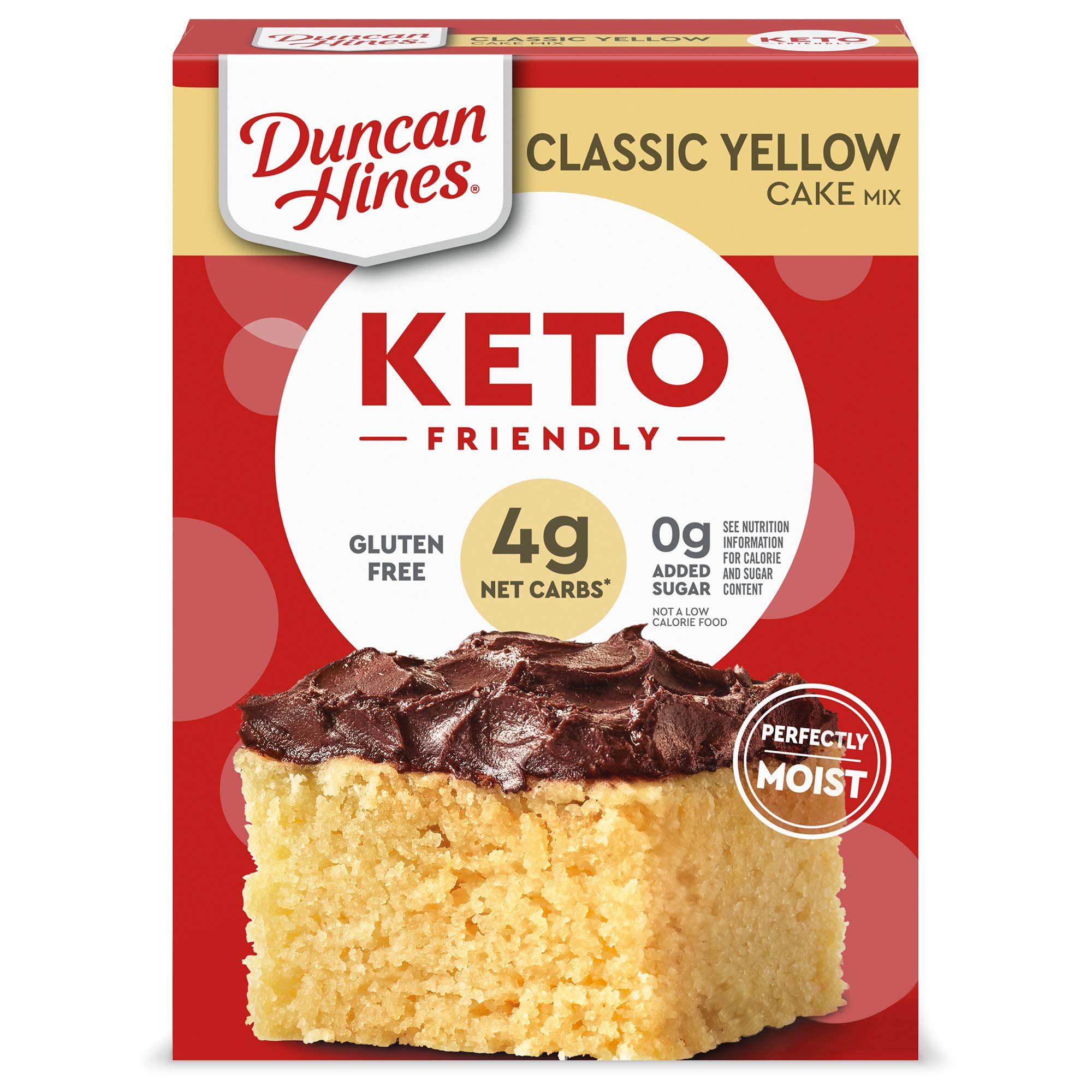 Duncan Hines Keto Yellow Cake Mix box front showing zero added sugar option