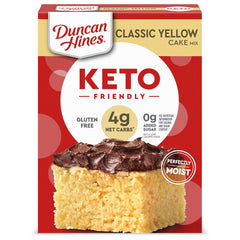 Duncan Hines Keto Yellow Cake Mix box front showing zero added sugar option