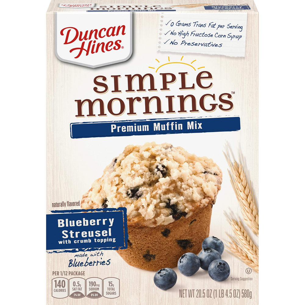 Duncan Hines Simple Mornings batter with blueberries ready for breakfast