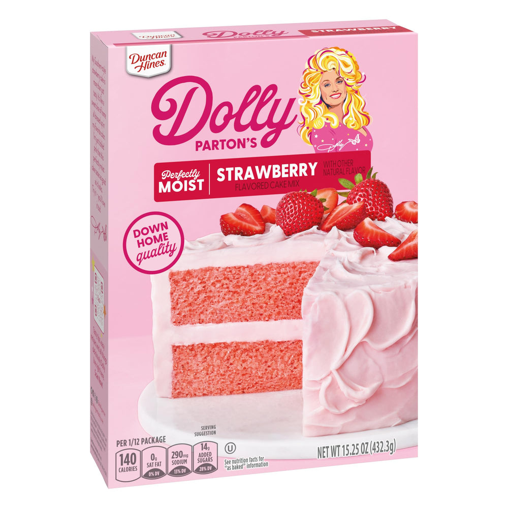 Slice of strawberry cake baked with Duncan Hines on a decorative plate