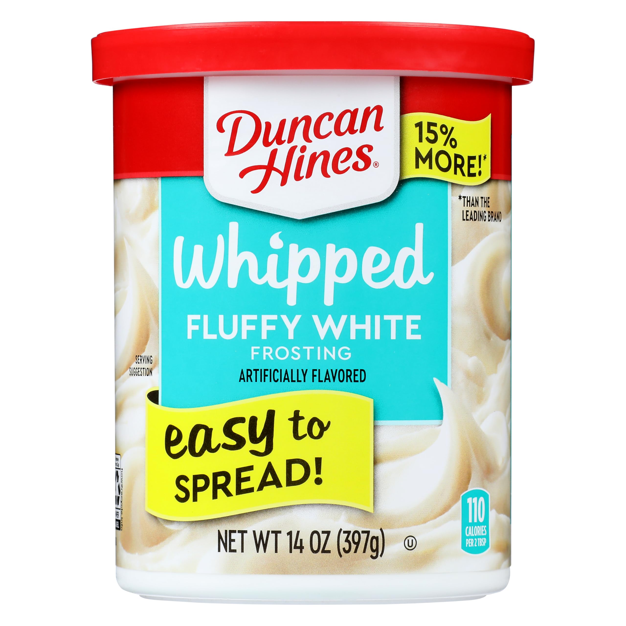 Duncan Hines whipped fluffy white frosting can for easy cake decoration and smooth layers