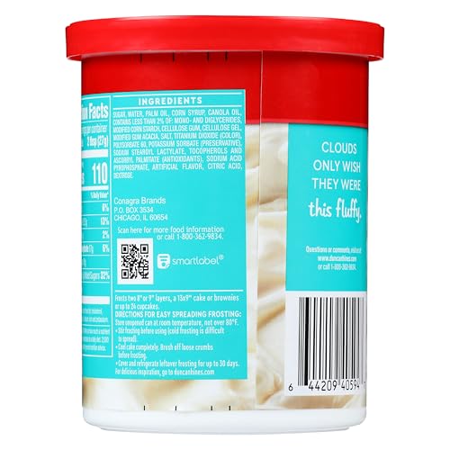 Duncan Hines whipped white frosting on cake layers adds a crisp, creamy finish