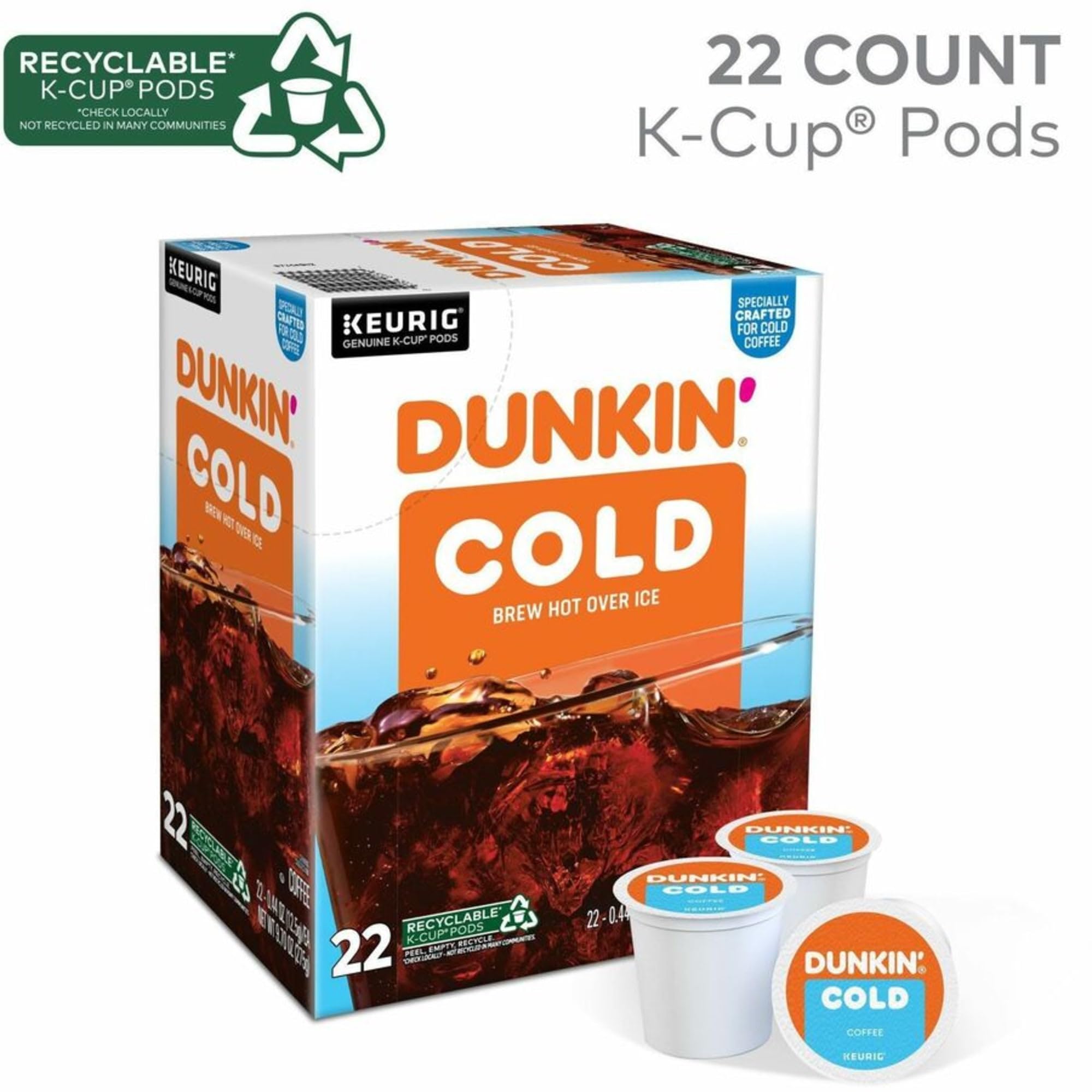 Dunkin Brew K-Cup Over Ice recyclable pods in packaging