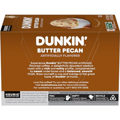 Dunkin' Butter Pecan packaging emphasizing vanilla, pecan, and cinnamon notes.