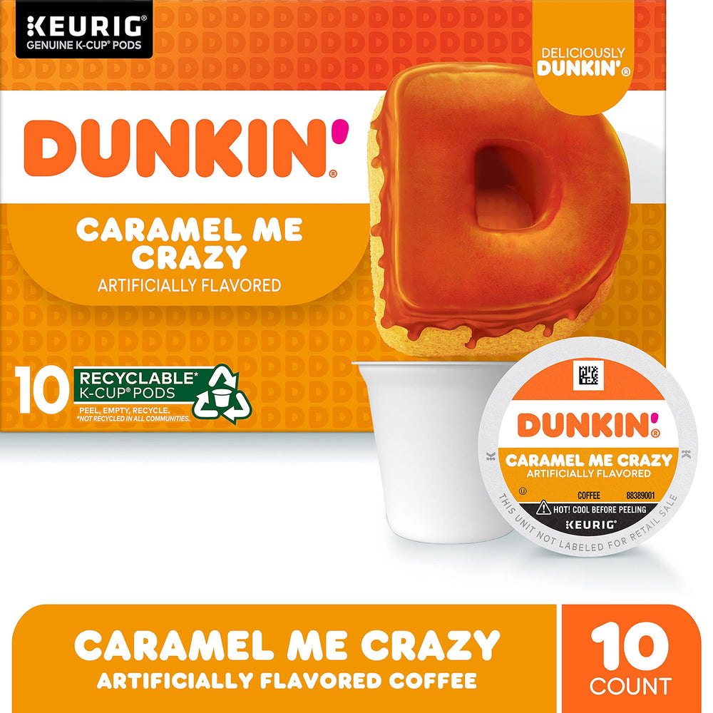 Dunkin' Caramel Me Crazy aroma rising from a steaming cup.