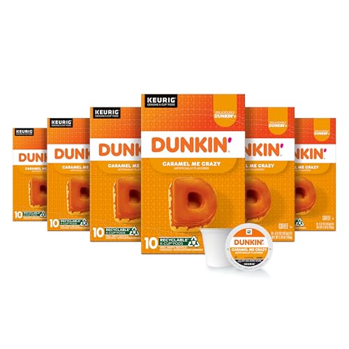 Dunkin Caramel Me Crazy box front showing a 60-count supply