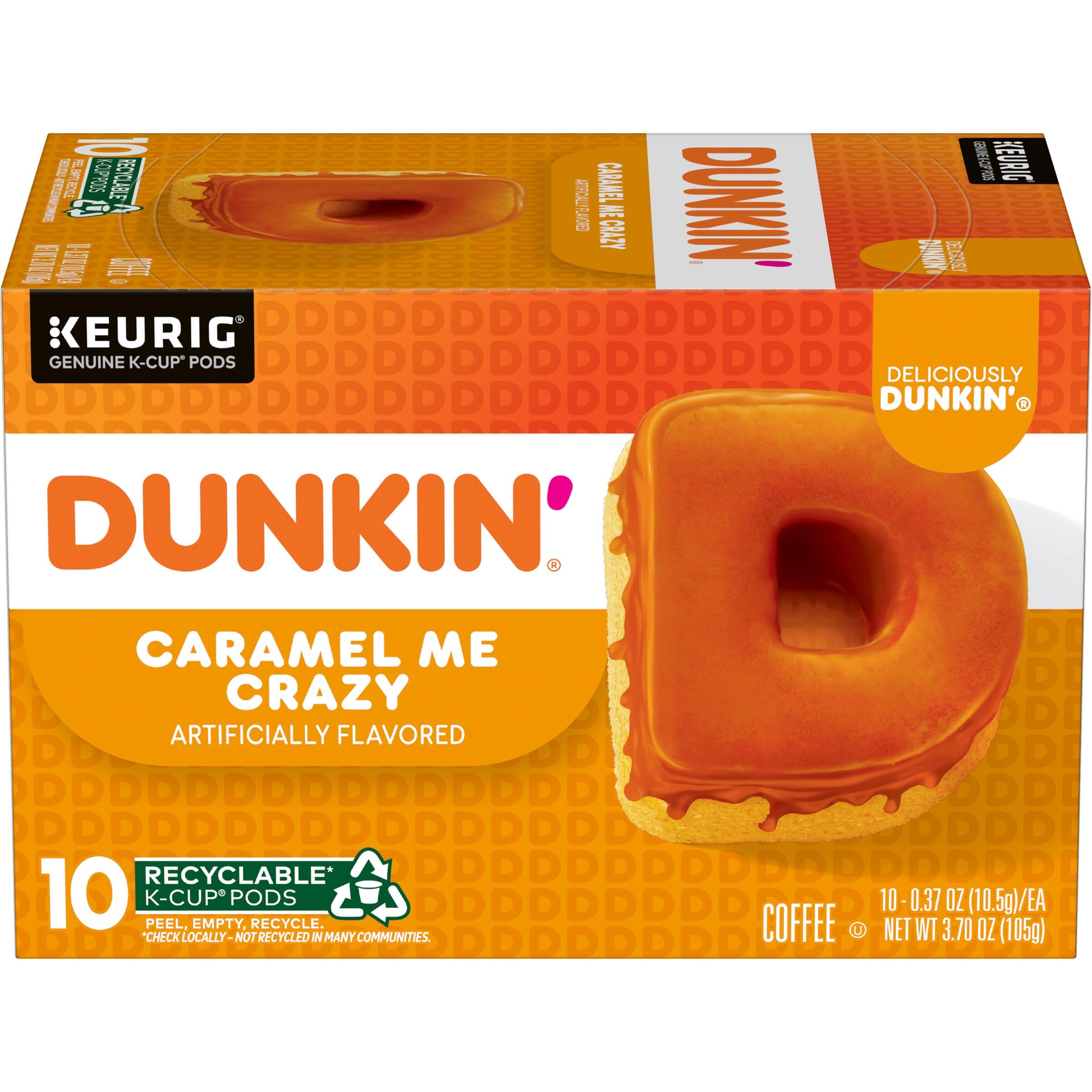 Dunkin' Caramel Me Crazy box of pods for convenient at-home brewing.