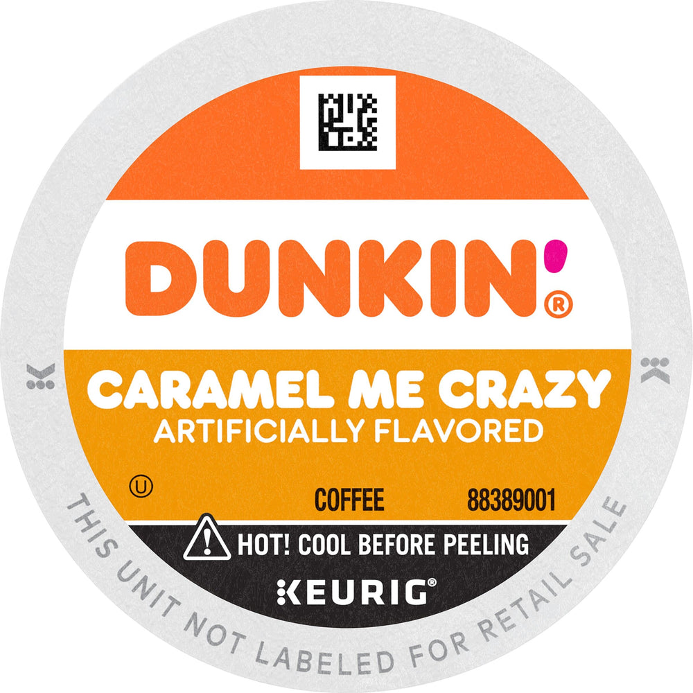 Dunkin' Caramel Me Crazy pods displayed in the box ready to brew.