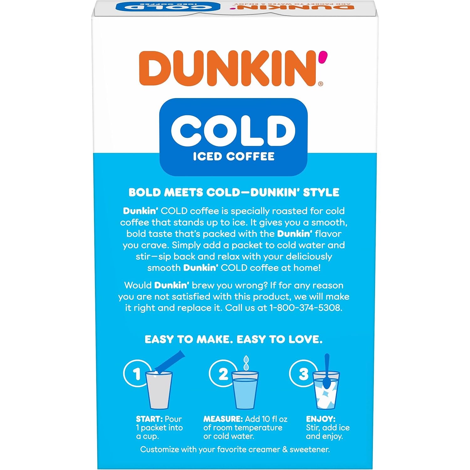 Dunkin Cold Coffee Packet being poured into cold water.