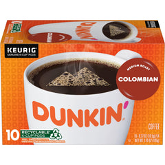 Dunkin Colombian medium roast K-Cup pods pack for quick morning brew