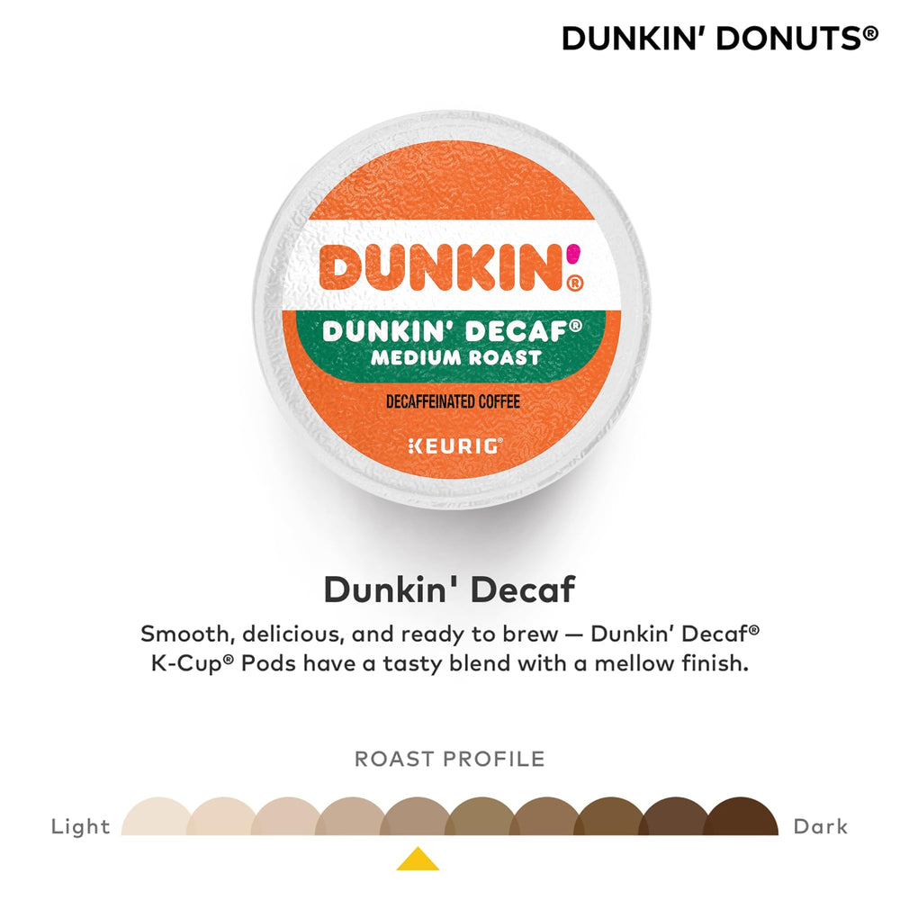 Dunkin' Donuts Decaf K-Cup steaming cup offers warm aroma.