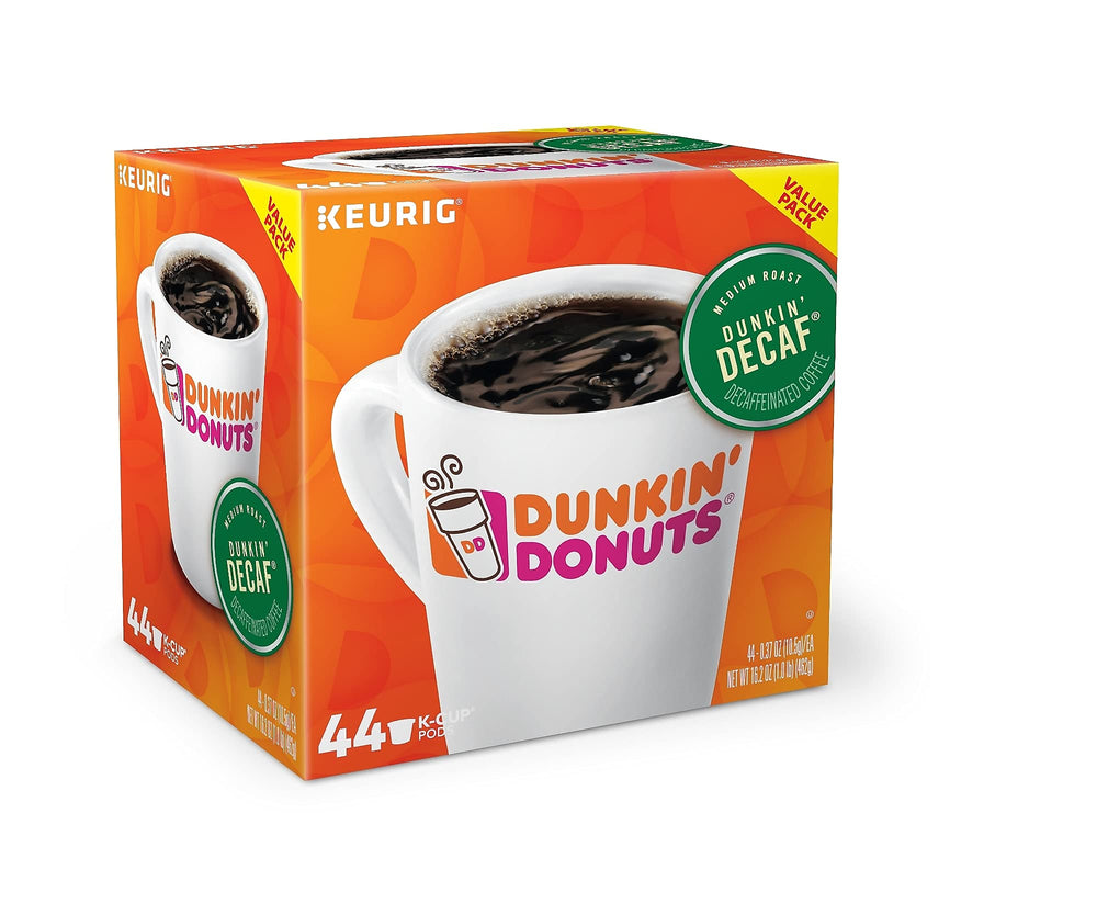 Dunkin' Donuts decaf K-Cup pod brewing a smooth cup at home