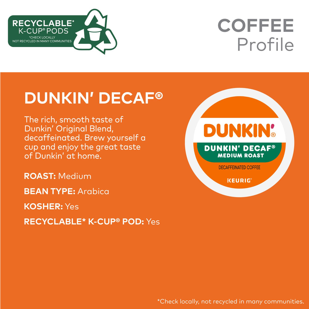 Dunkin Donuts decaf K-Cup pods in cup during brewing.