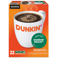 Dunkin Donuts decaf K-Cup pods side view for quick brews.