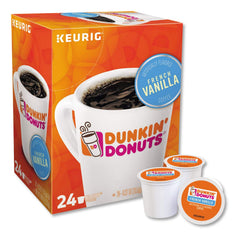 Close-up of a Dunkin' Donuts French Vanilla K-Cup pod releasing rich aroma.