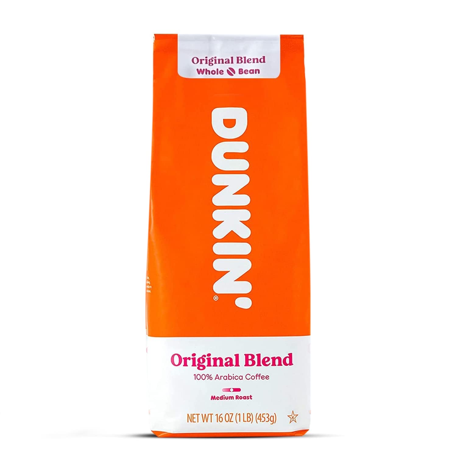 Dunkin Donuts Original Bean whole coffee beans ready for grinding and brewing.