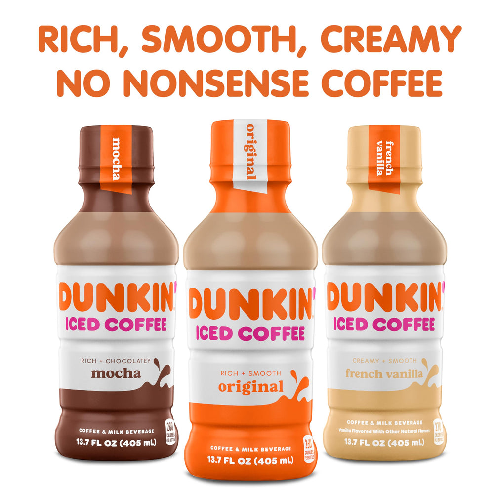 Dunkin French Vanilla Iced Coffee bottle delivers 184 mg caffeine for focus