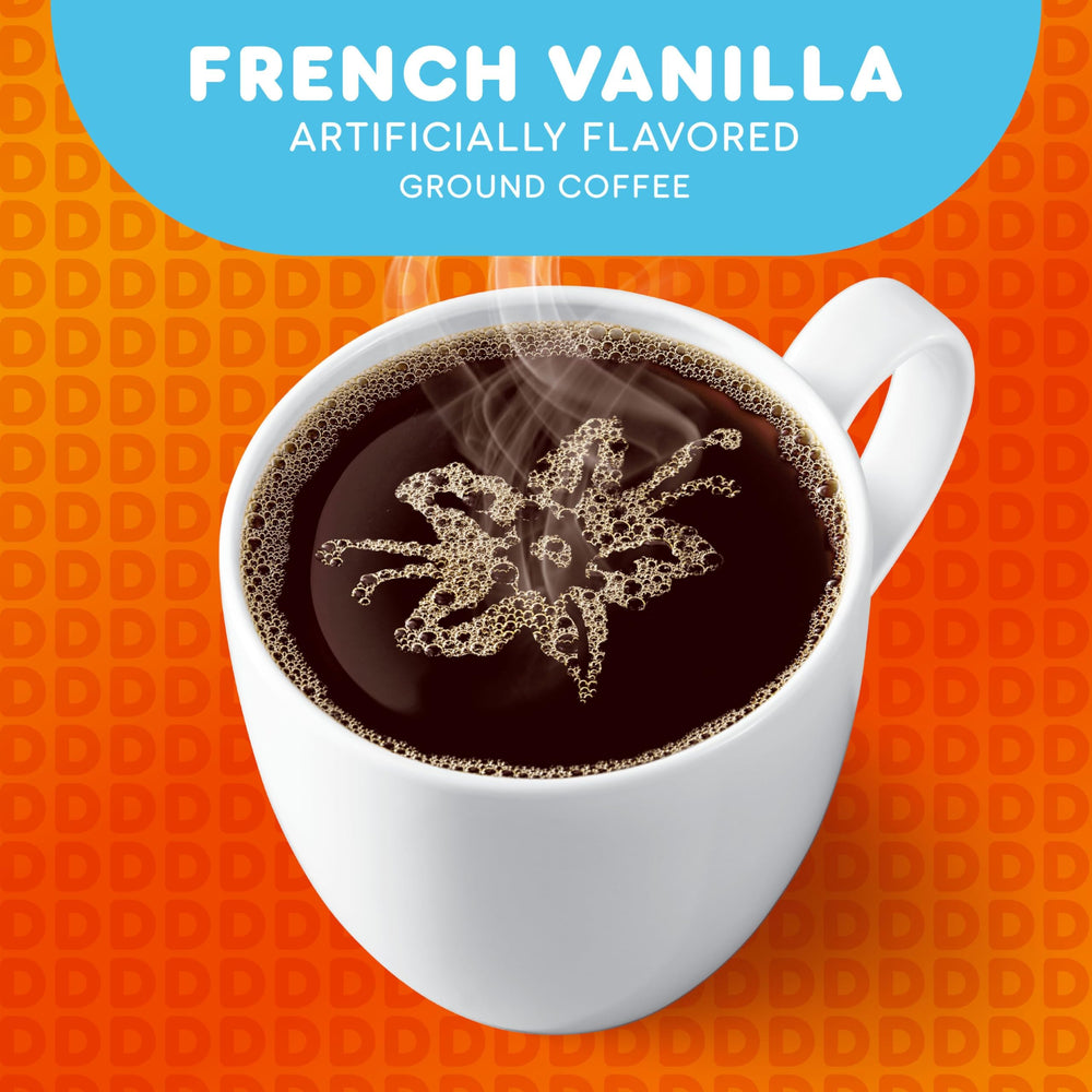 Dunkin French Vanilla packaging closeup signals value and freshness.