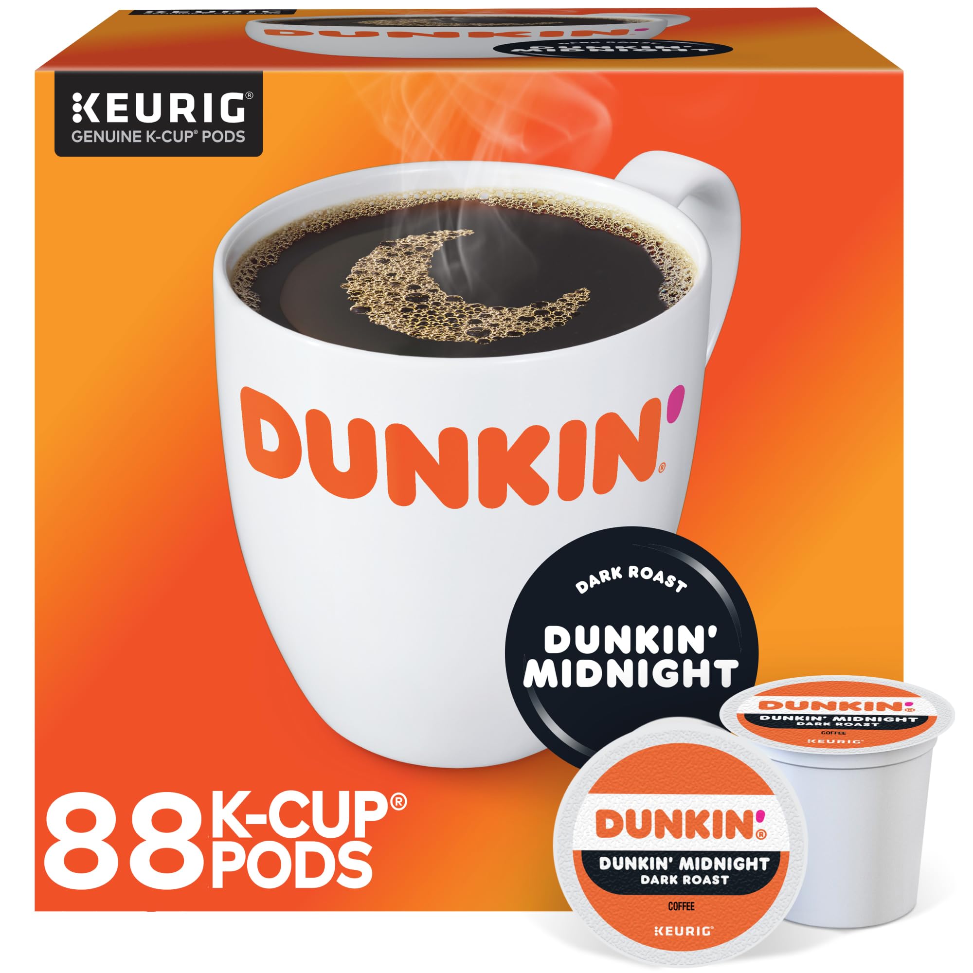 Dunkin' Donuts dark roast K-Cup packaging front view for at-home brewing