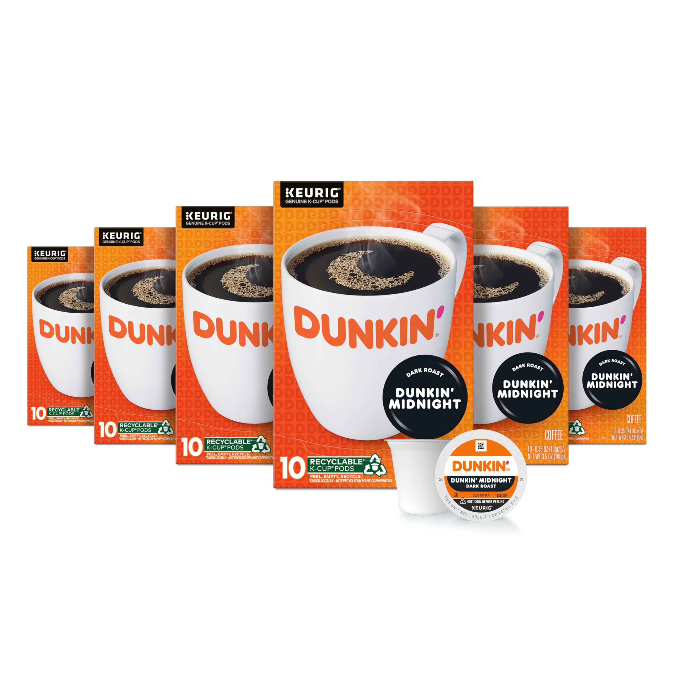 Dunkin' Midnight dark roast K-Cup pods deliver bold flavor for home brewing.
