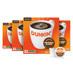 Dunkin Original Blend coffee pods in a box, perfect for quick morning brews.