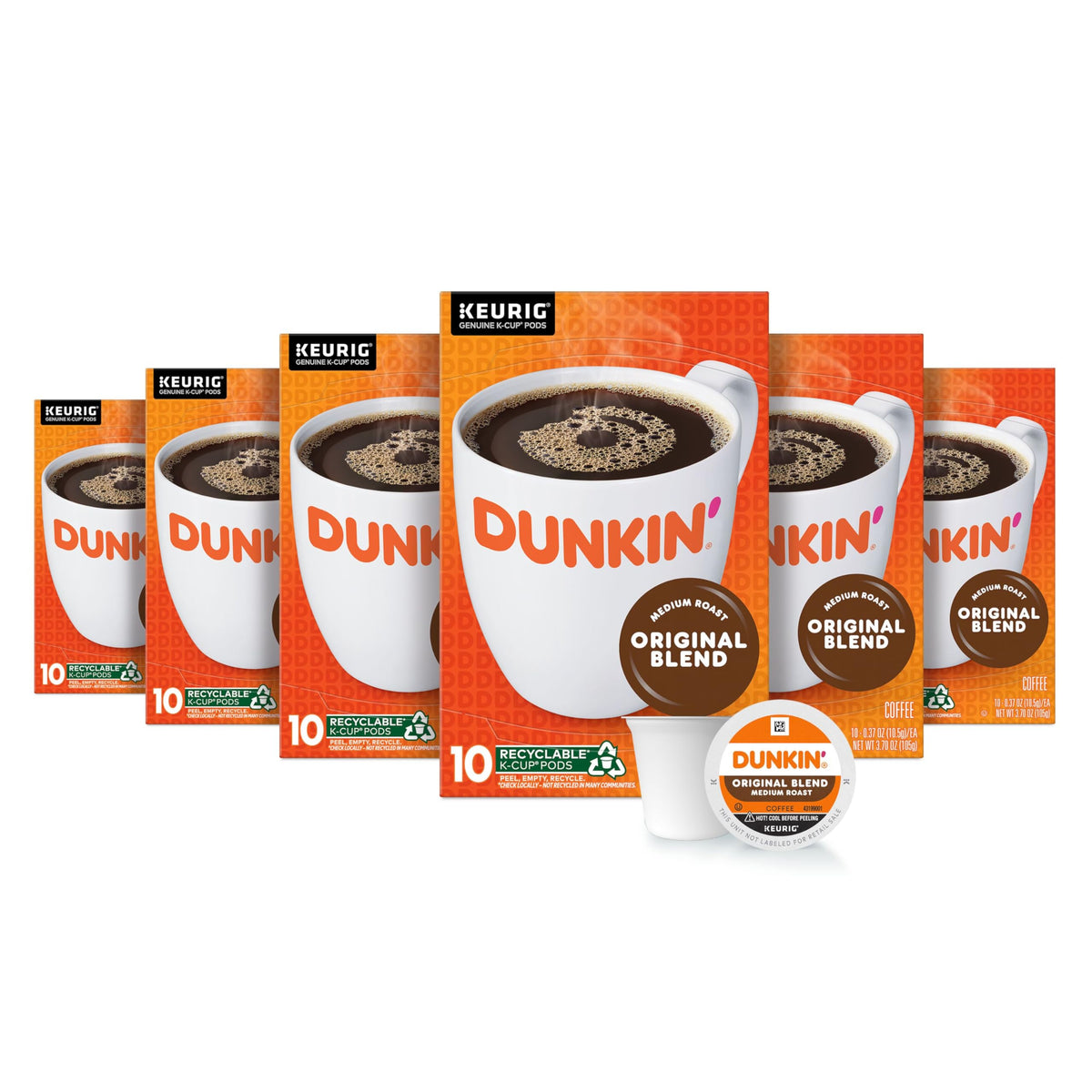 Dunkin Original Blend K-Cup pods in main packaging, ready for quick at-home coffee