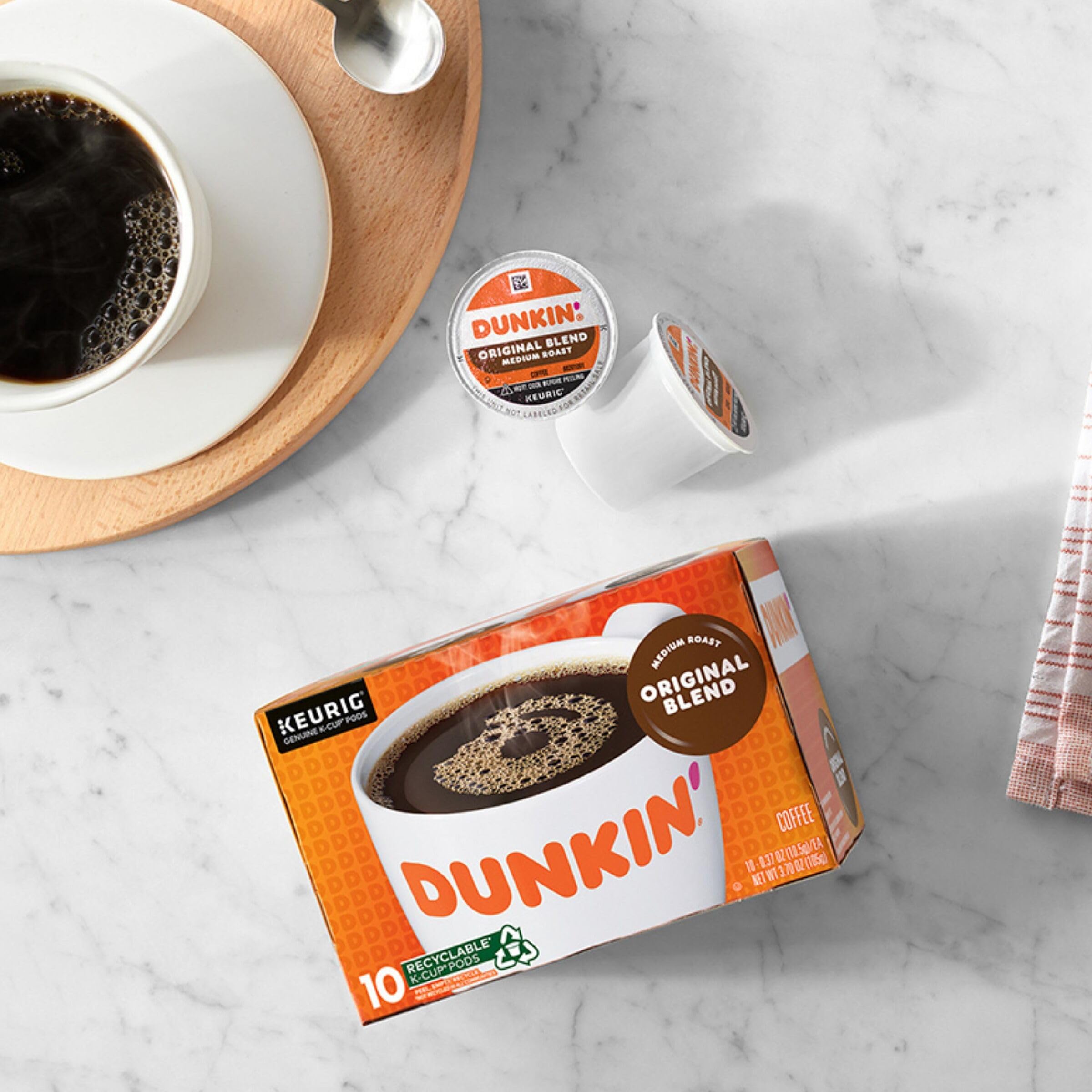 Dunkin Original Blend morning cup ready, steam rising from a freshly brewed mug