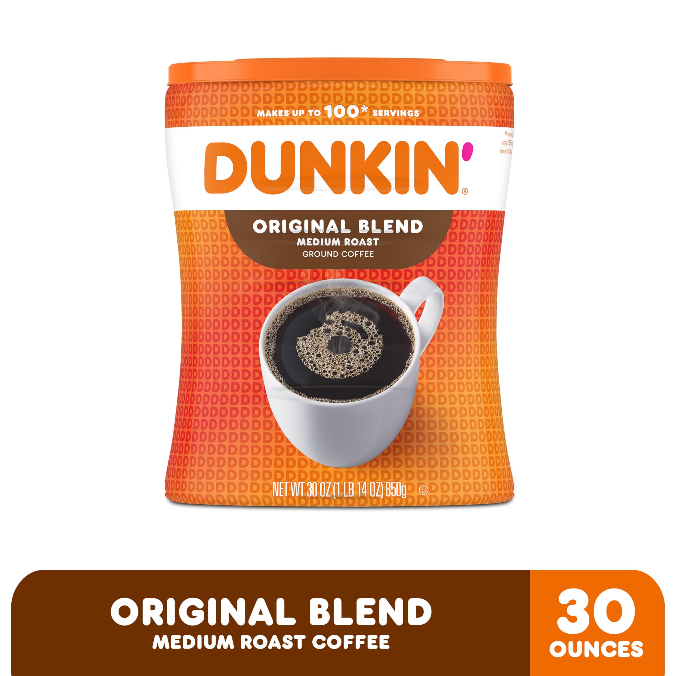 Pouring Dunkin' Original Blend coffee into a mug for a smooth start.