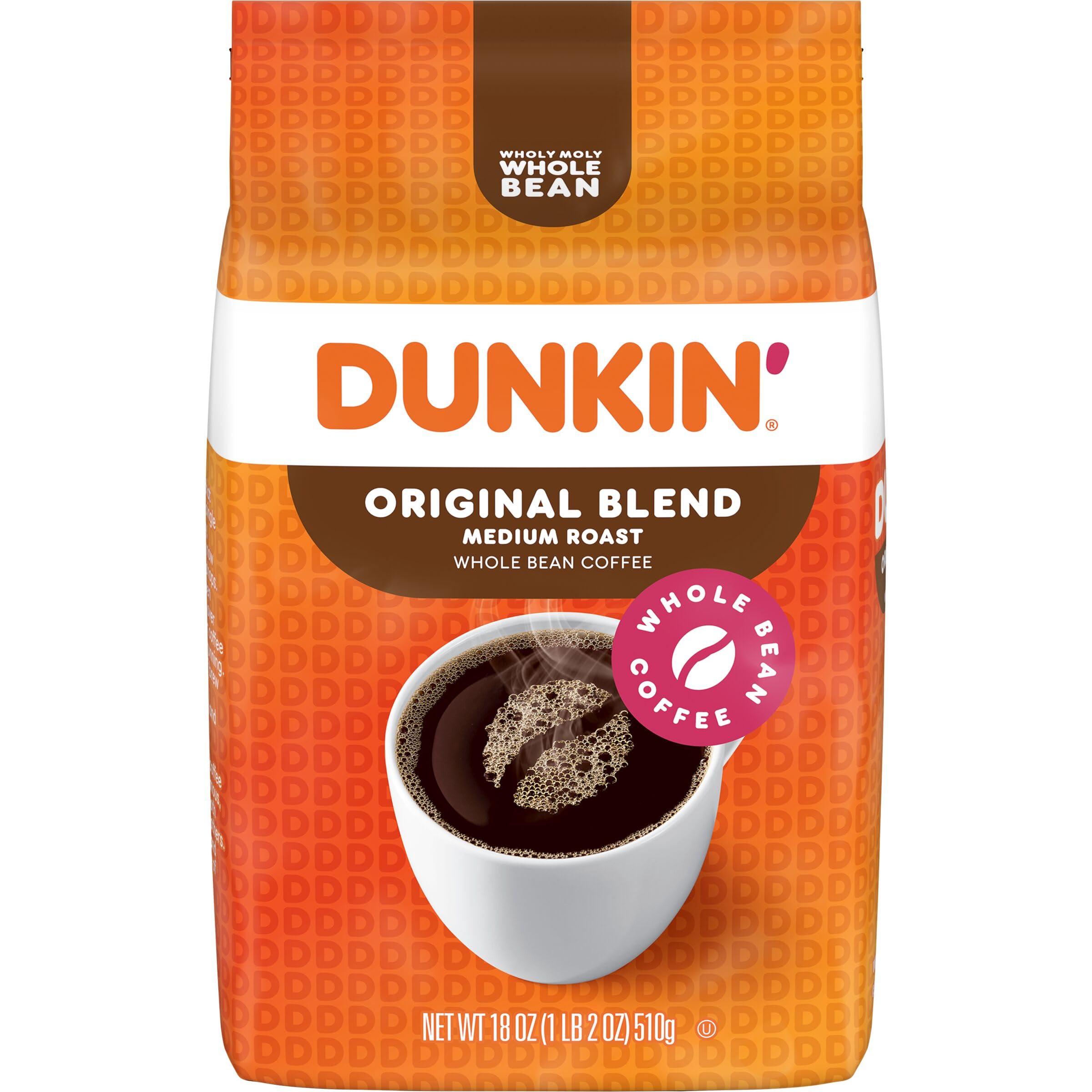 Dunkin Original Blend whole bean 18 oz bag ready for grinding for any brew