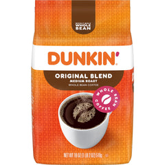Dunkin Original Blend whole bean 18 oz bag ready for grinding for any brew