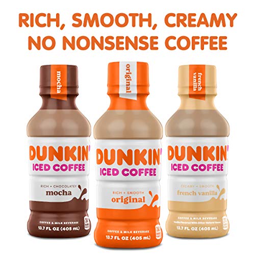 Close-up of Dunkin Original Iced Coffee bottle showing smooth texture