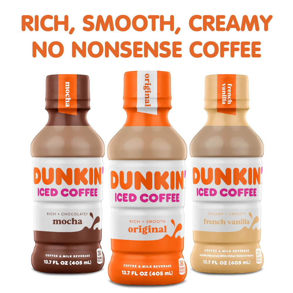 Dunkin Original Iced Coffee bottle stored in the fridge ready to chill