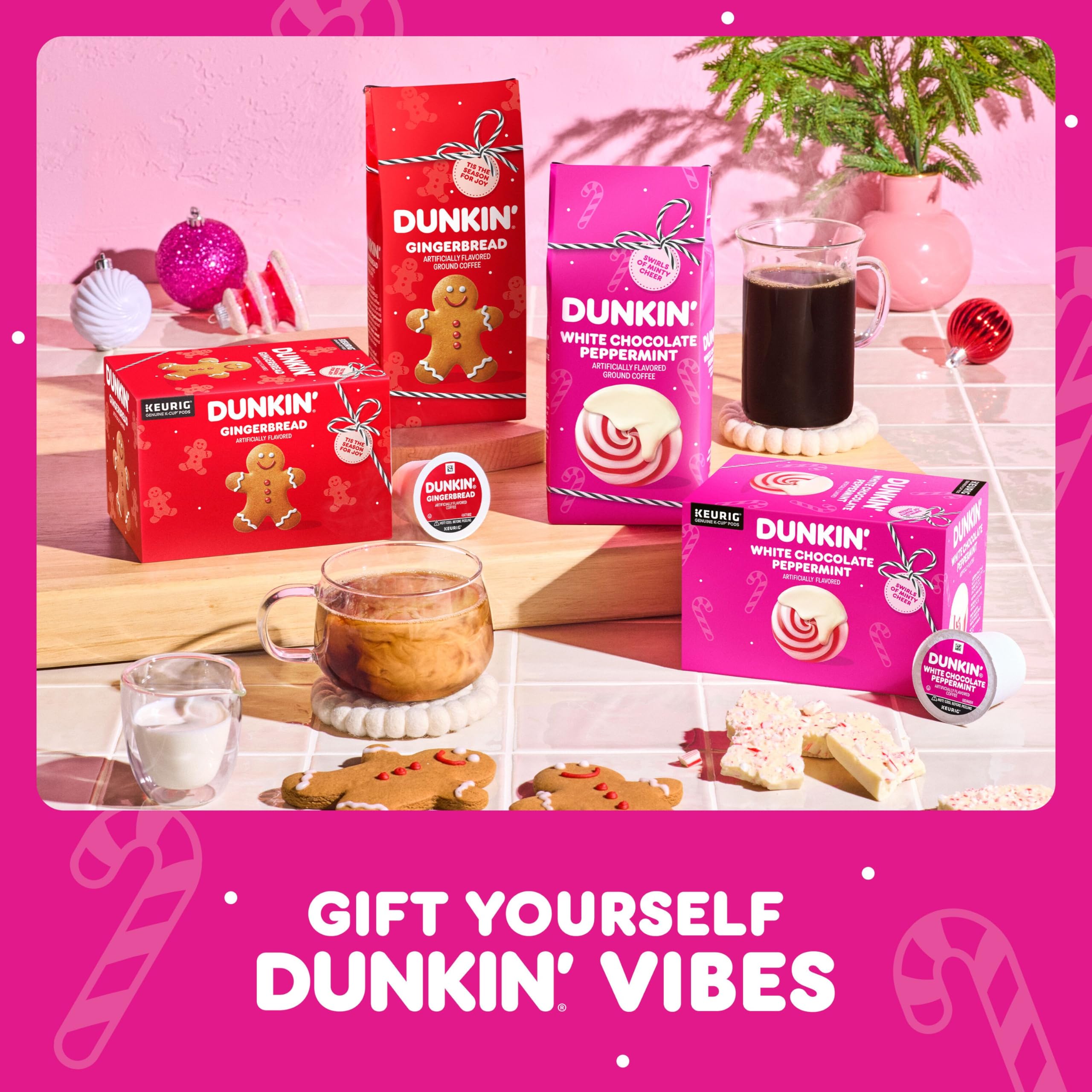Dunkin peppermint aroma suggested near a warm mug.