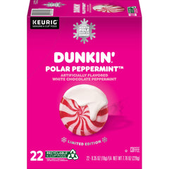 Dunkin Polar Peppermint K-Cup box showcases holiday flavor for Keurig brews.