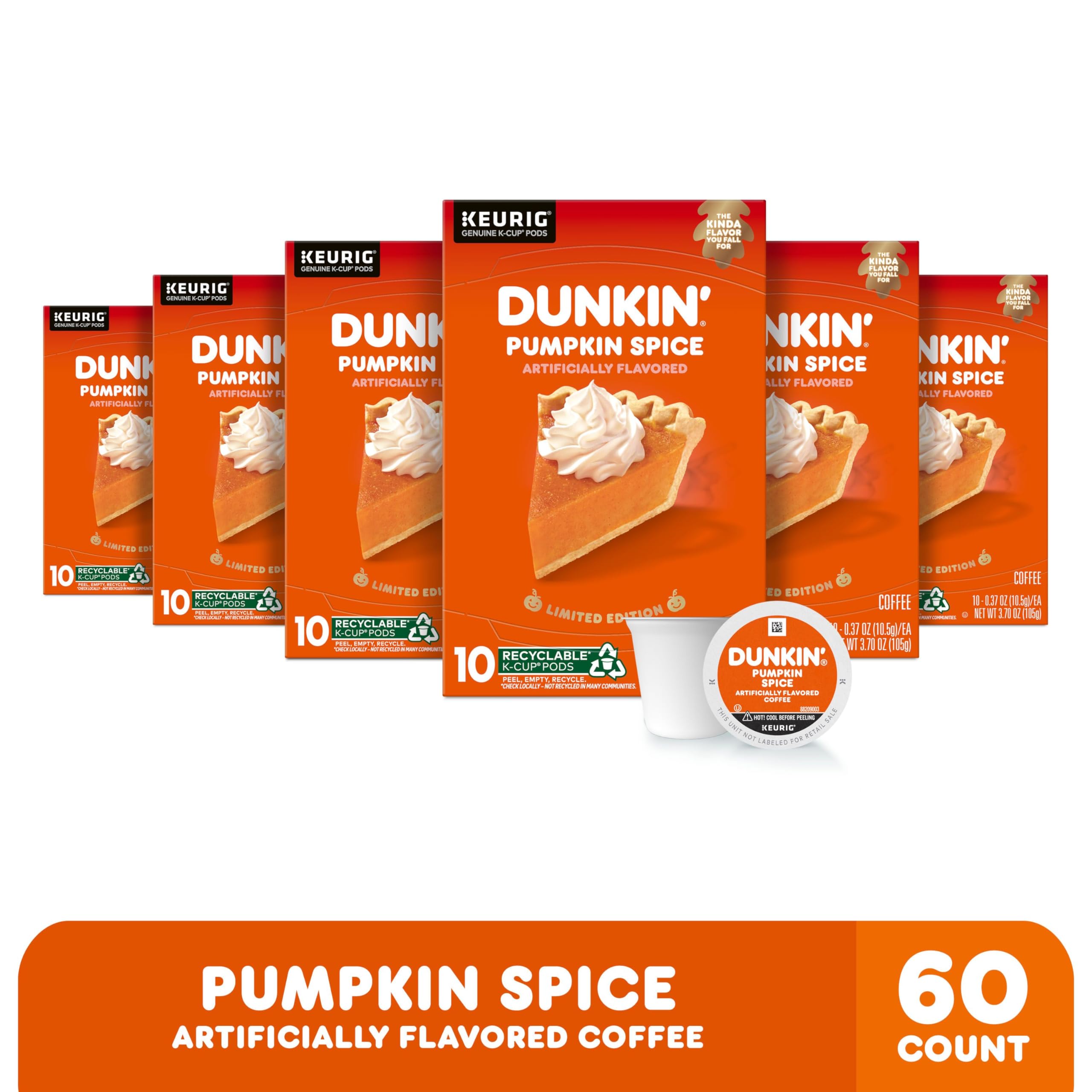 Dunkin' Pumpkin Spice pods with fall leaves, seasonal mood booster.