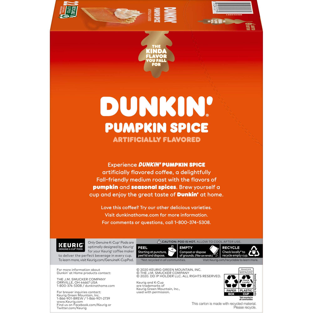 Dunkin' Pumpkin Spice packaging box on display for easy restock